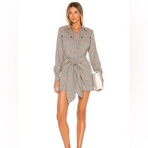 Plaid Button-Up Dress with Tie